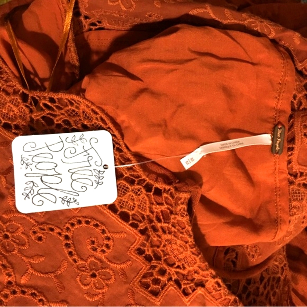 Free People Rust Orange Lace Tiered Slip Dress - Picture 11 of 13